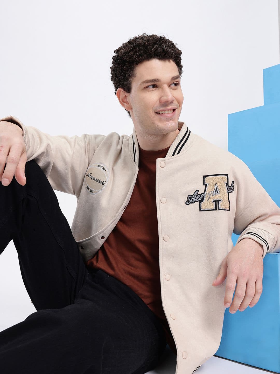 Aeropostale Applique Detail Suede Finish Varsity Jacket - view 1