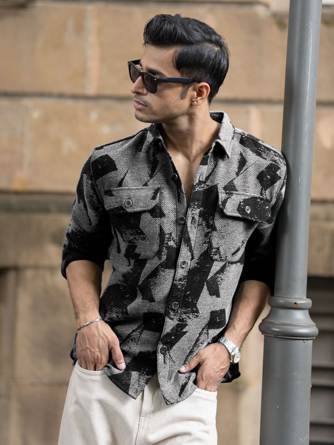 Powerlook Men Abstract Printed Spread Collar Jacquard Casual Shirt - view 1