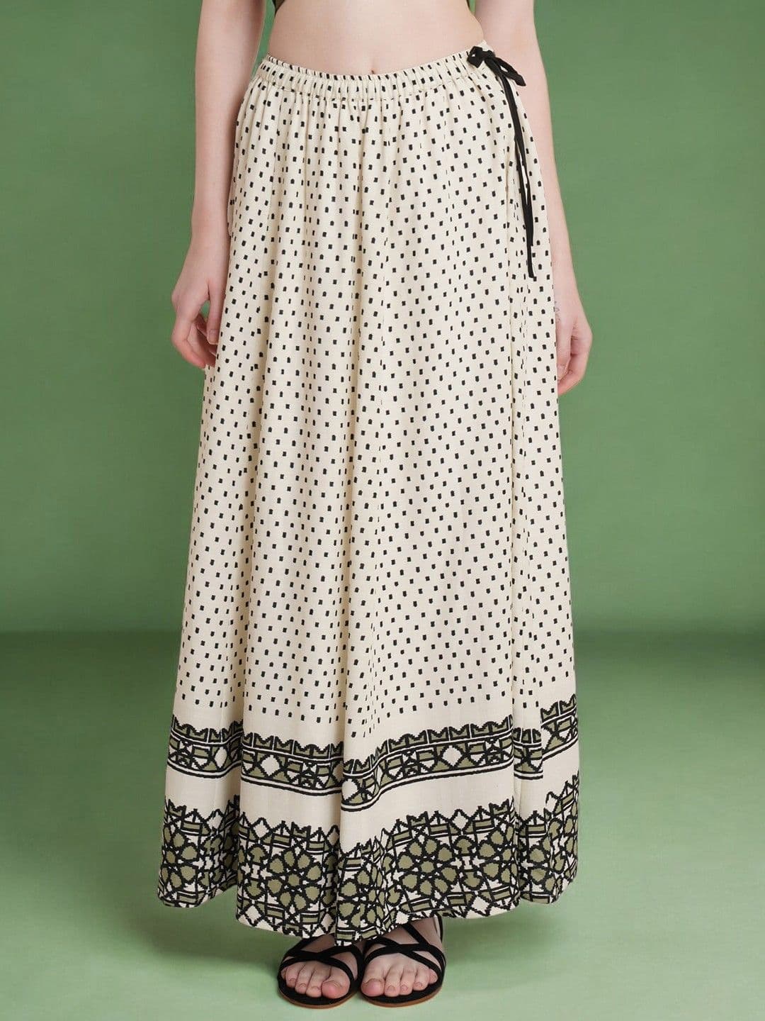 INUKA Women Polka Dots Printed Slip-On Flared Maxi Skirt - view 1