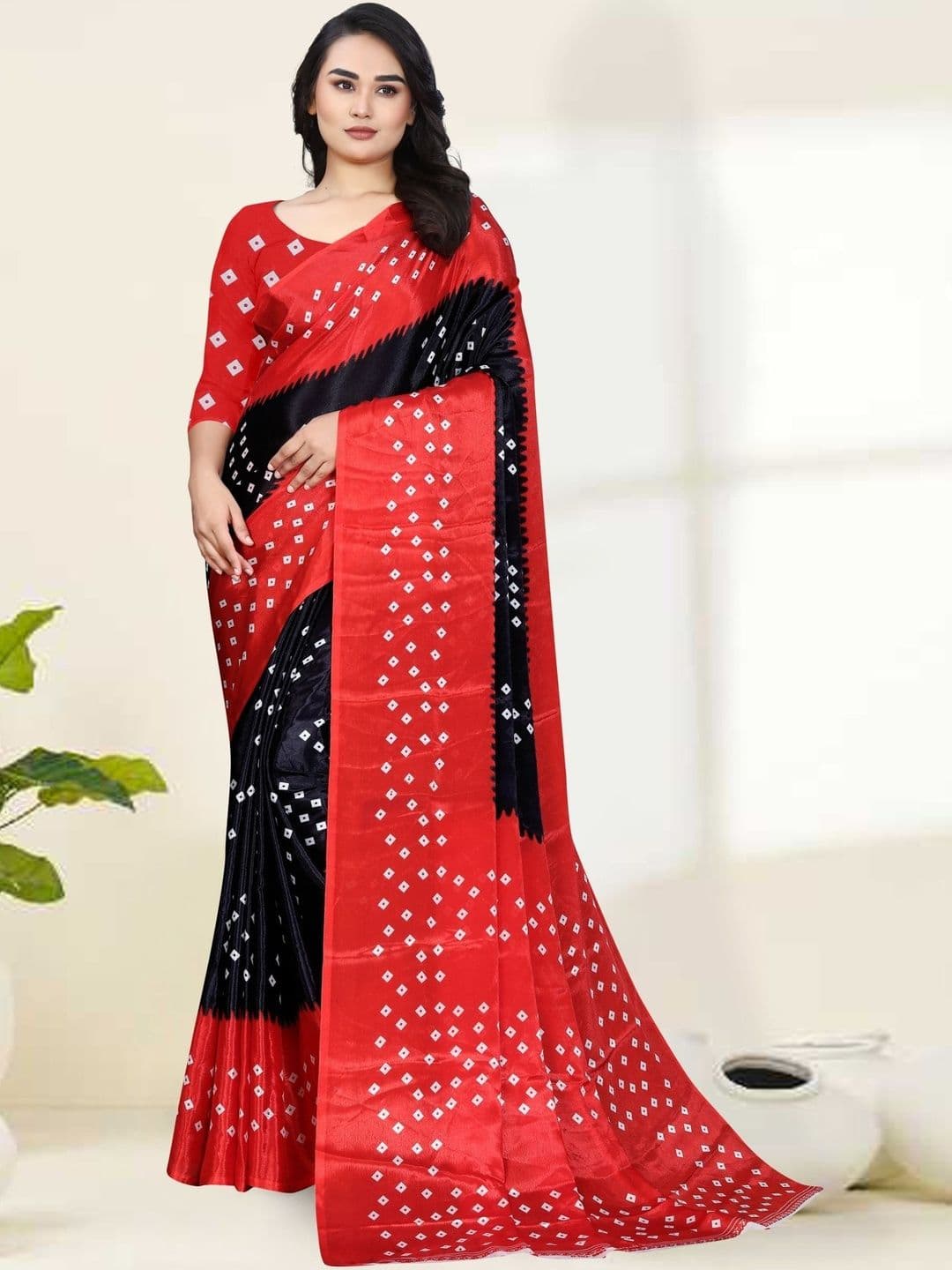 Jihana Fab Bandhani Printed Saree with Blouse Piece - view 1