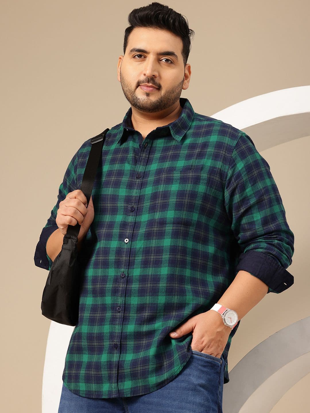 Sztori Plus Size Comfort Tartan Checks Pure Cotton Casual Shirt - view 1