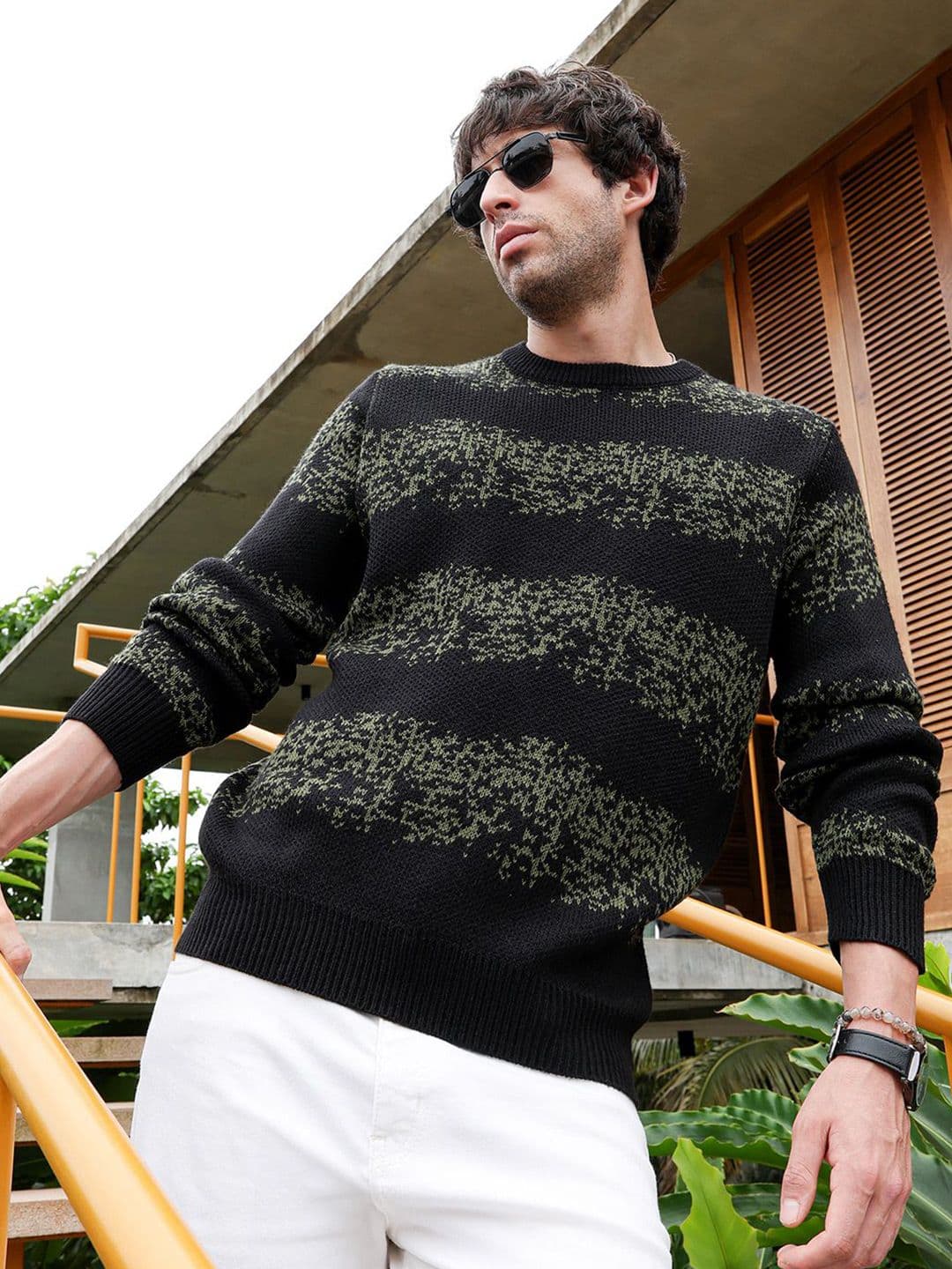 CAHOOT Men Abstract Self Design Round Neck Long Sleeves Pullover Sweaters - view 1