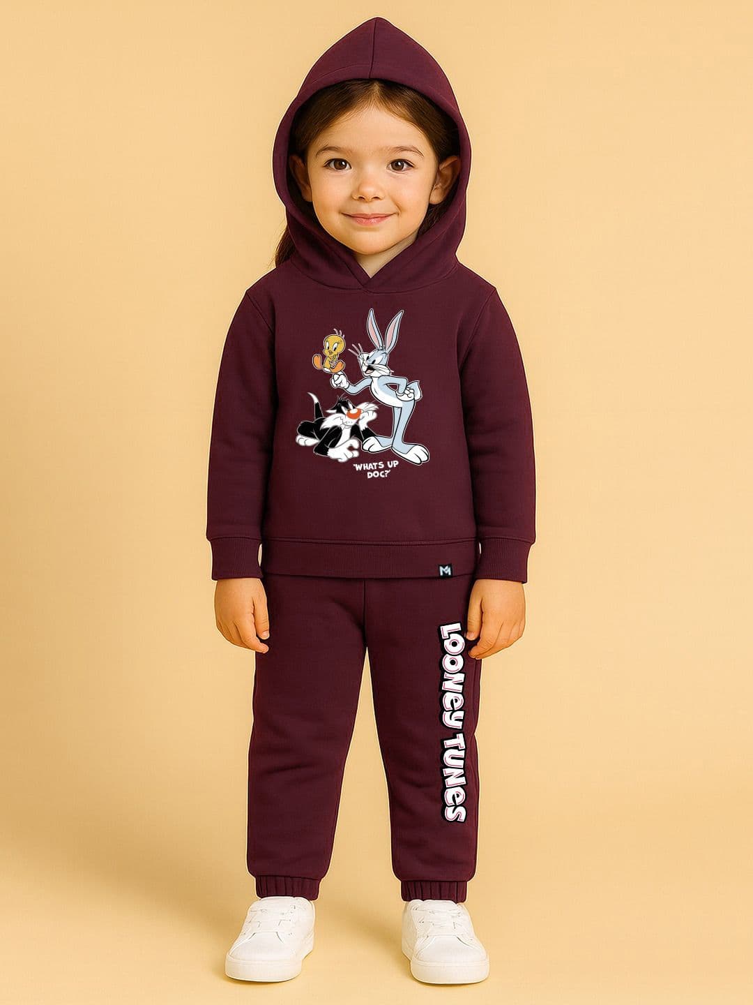 YK X Minute Mirth Girls Looney Tunes Printed Fleece Sweatshirt with Joggers - view 1