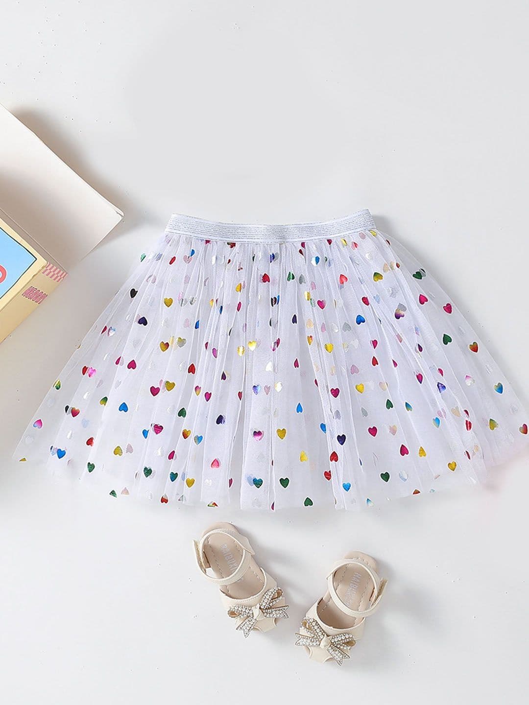 Xsole Girls Geometric Embellished Gathered or Pleated Net Flared Mini Skirt - view 1