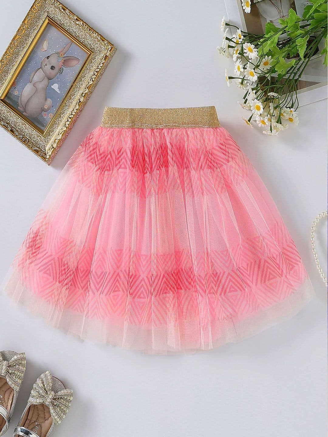 Xsole Girls Printed Net Flared Pleated Mini Skirt - view 1