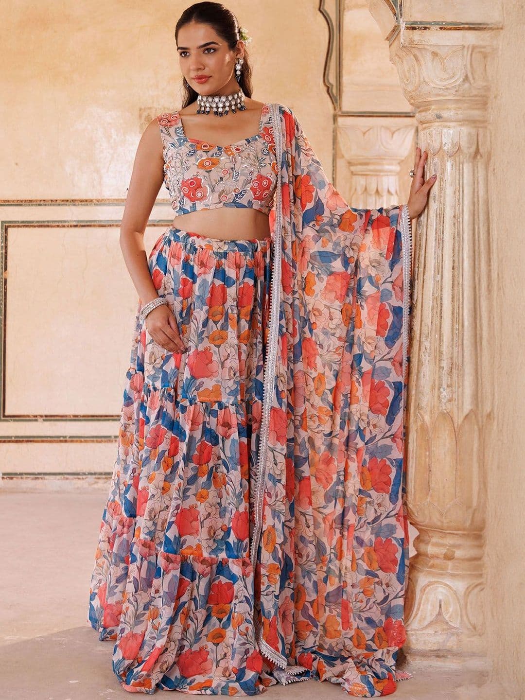 Bannhi by Priyanka Rathore Printed Sequinned Ready to Wear Lehenga & Blouse With Dupatta - view 1