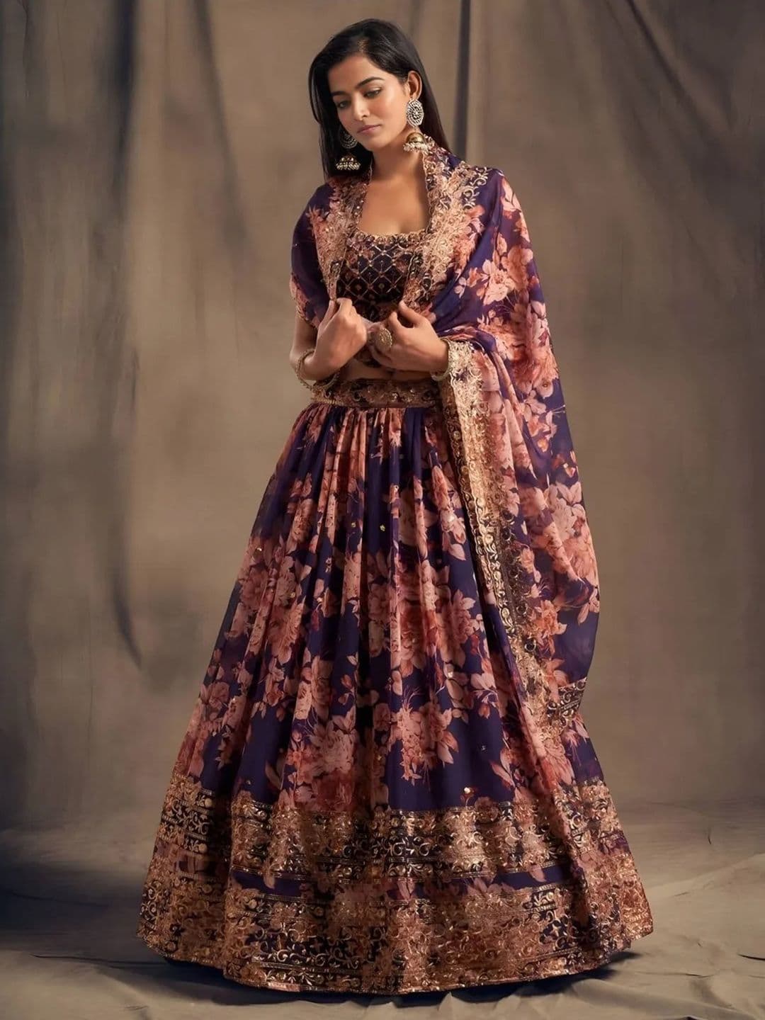 NARI DREAM Printed Ready to Wear Organza Lehenga & Semi-Stitched Blouse With Dupatta - view 1