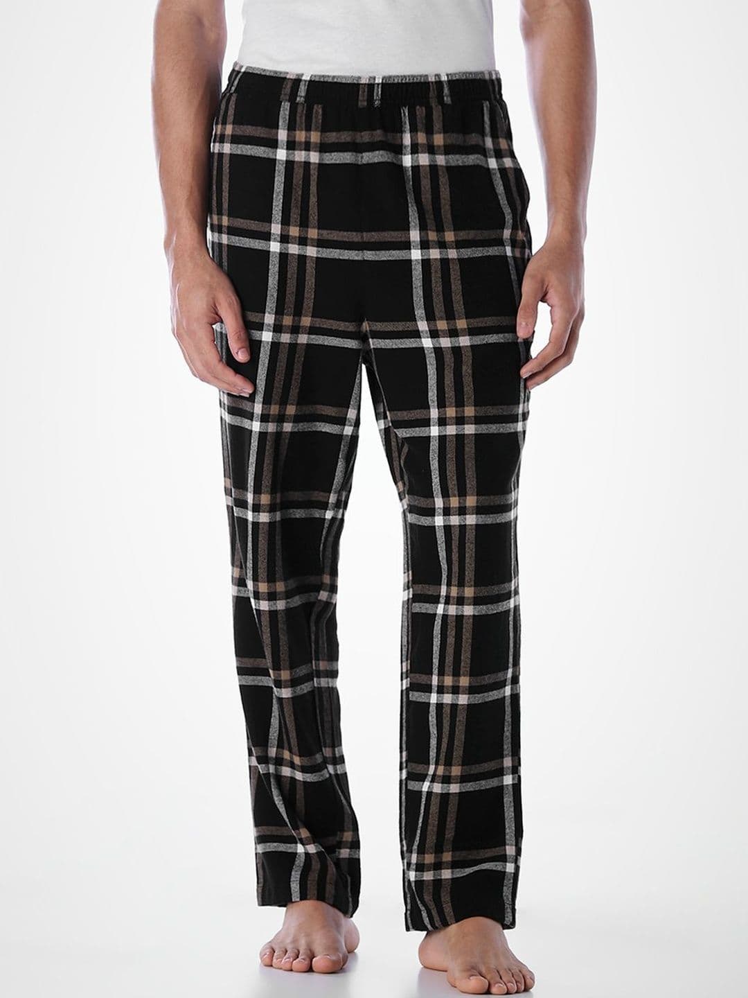 Jack & Jones Men Checked Mid-Rise Pure Cotton Straight Lounge Pants - view 1