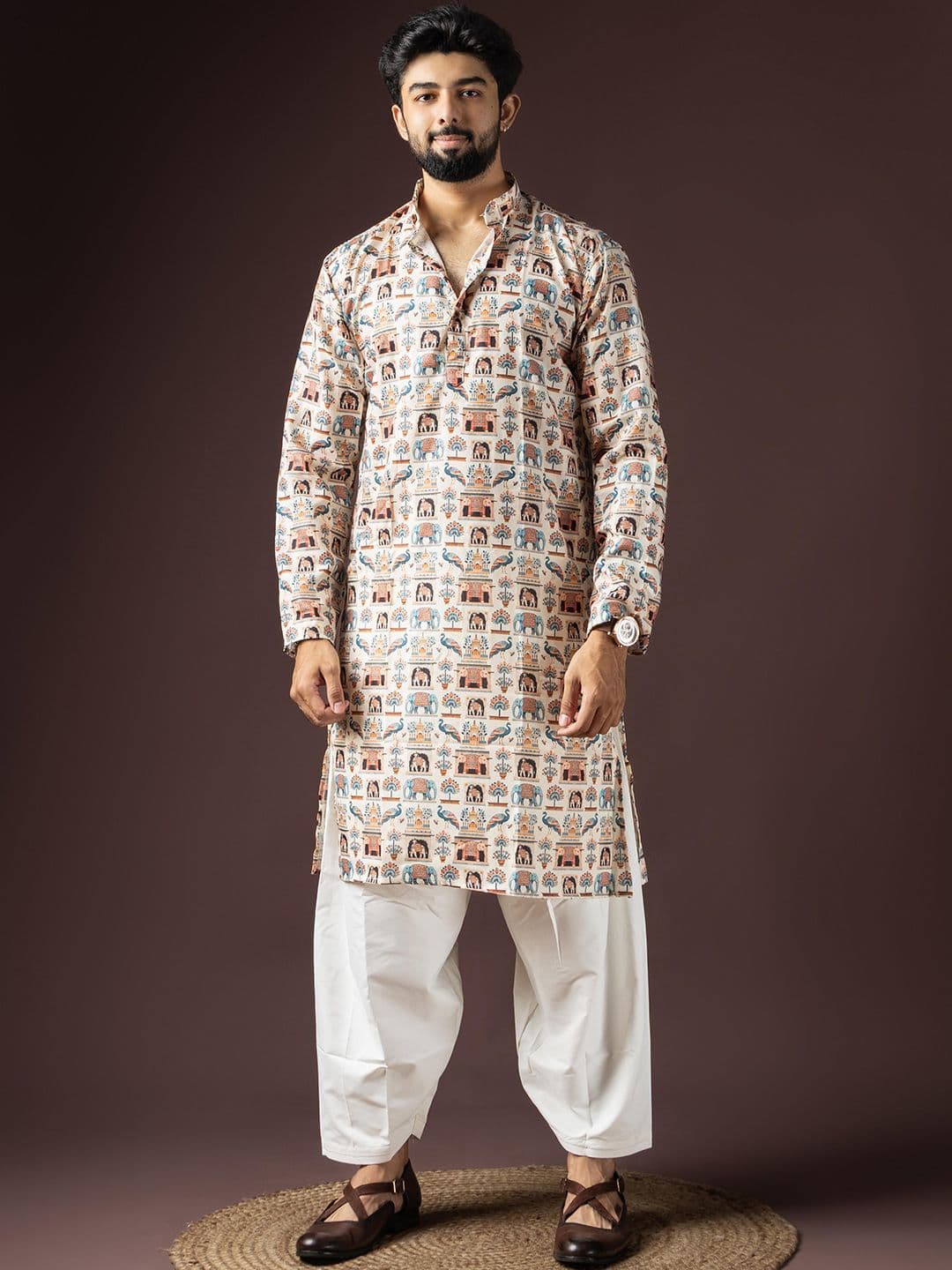 Rawayi Men Ethnic Motifs Printed Mandarin Collar Straight Kurta - view 1
