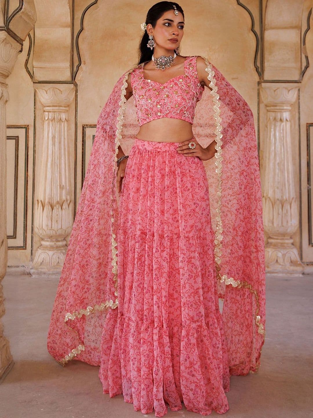Bannhi by Priyanka Rathore Floral Printed Ready to Wear Lehenga & Blouse With Dupatta - view 1