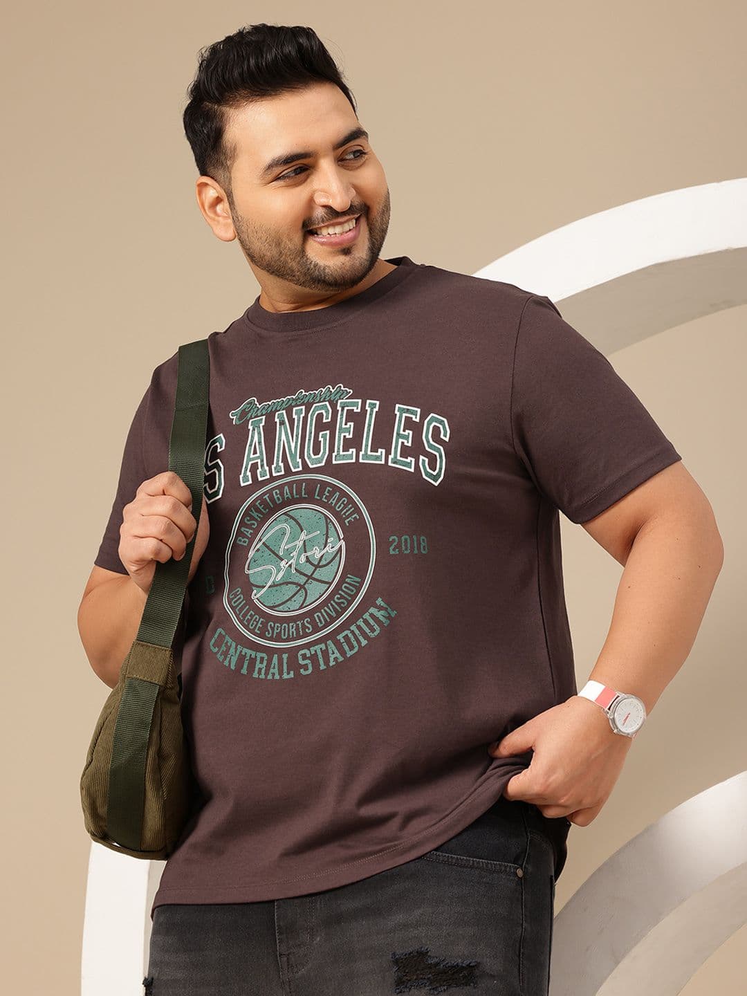 Sztori Plus Size Typography Printed Pure Cotton T-shirt - view 1