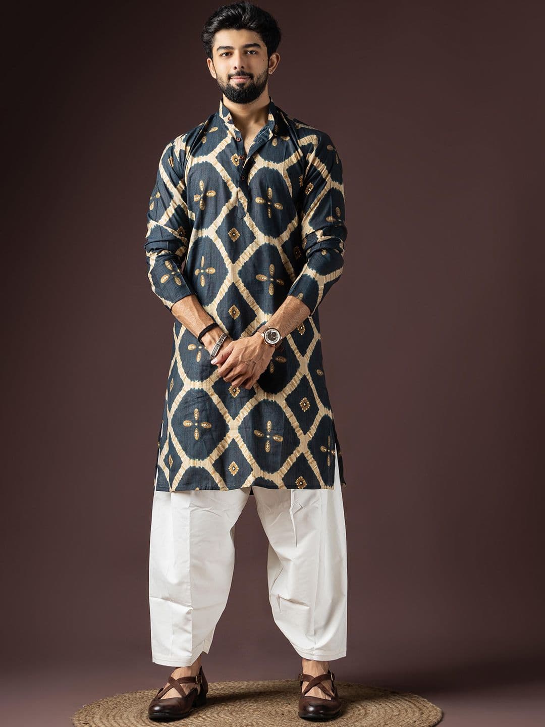 Rawayi Men Geometric Printed Festive Straight Kurta - view 1