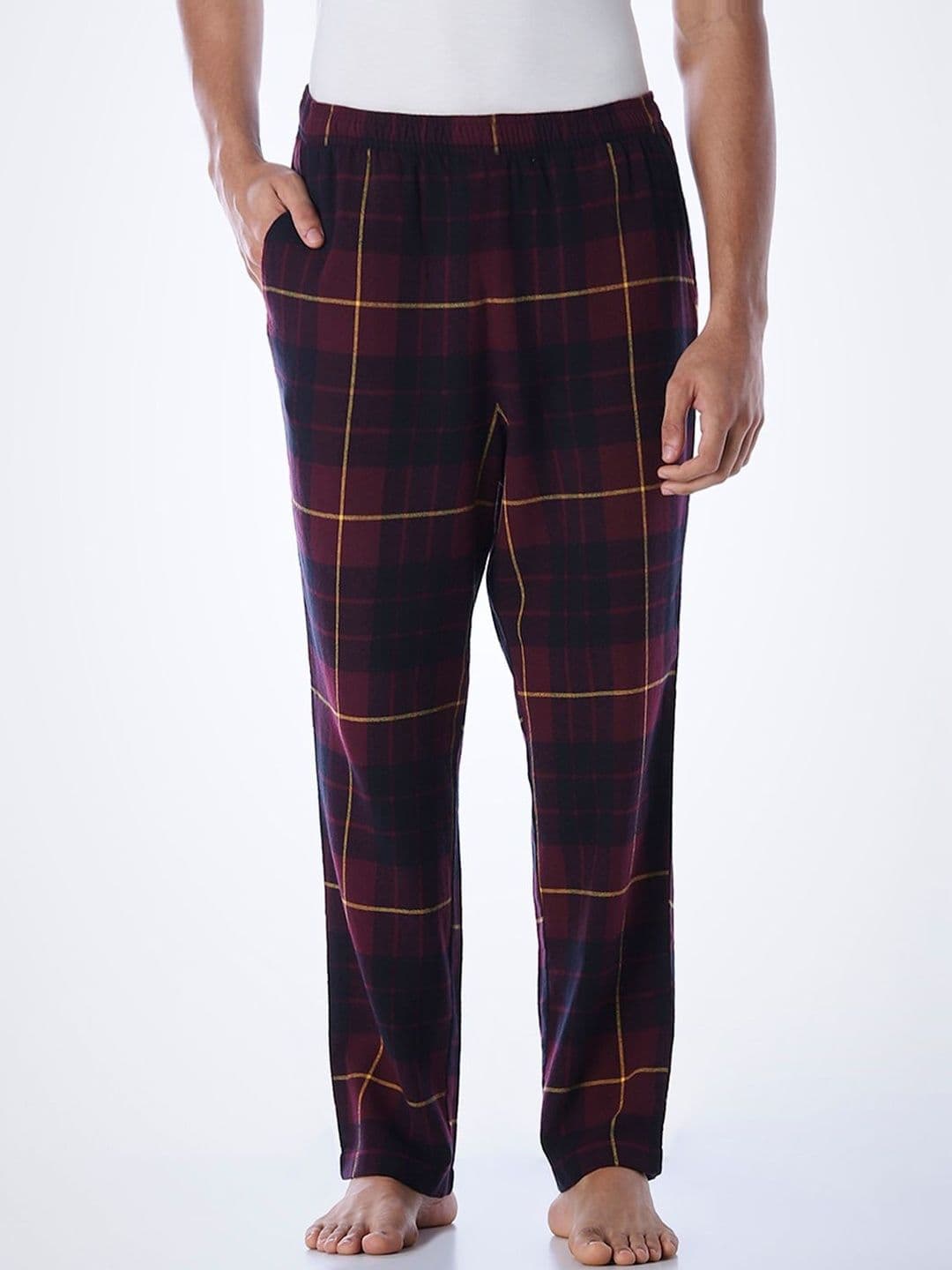 Jack & Jones Men Cotton Mid-Rise Checked Lounge Pants - view 1