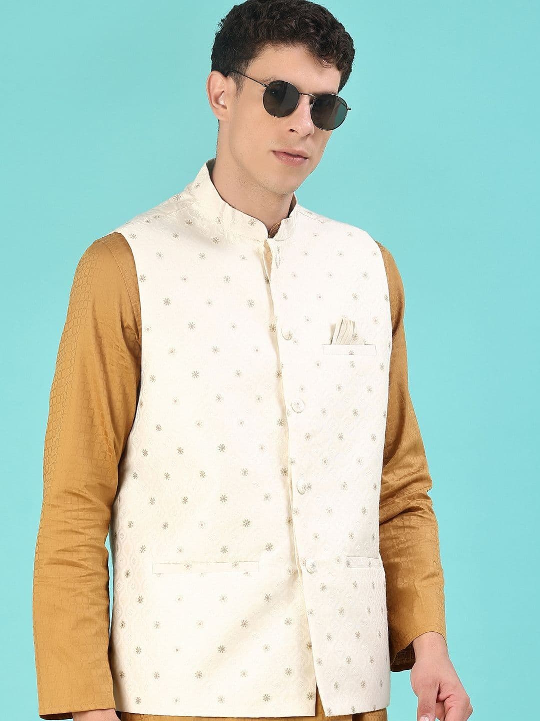 V-Mart Embroidered Mandarin Collar Sleeveless Nehru Jacket - view 1