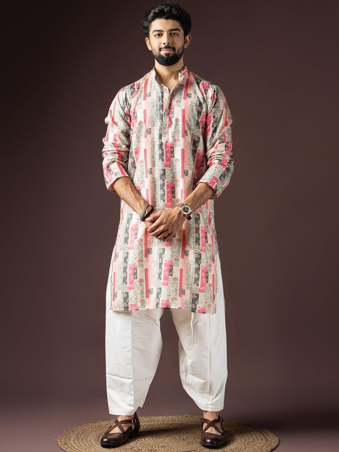 Rawayi Men Ethnic Motif Printed Mandarin Collar Straight Kurta - view 1