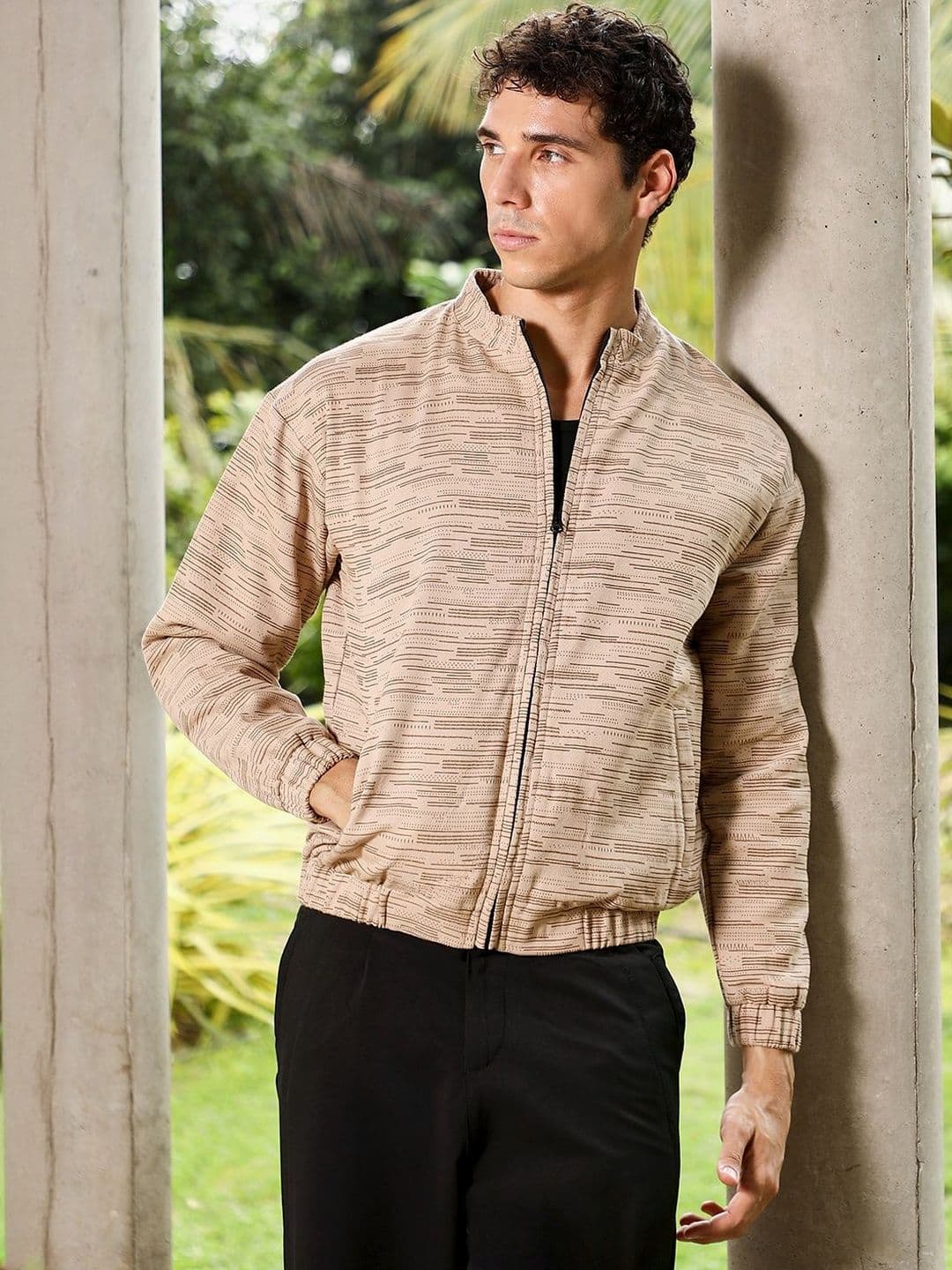 CAHOOT Abstract Jacquard Stand Collar Lightweight Jacket - view 1