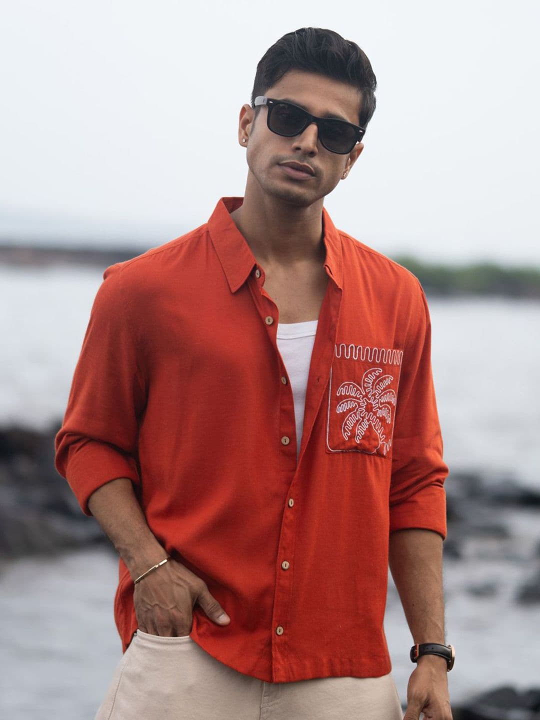 Powerlook Men Solid Embroidered Spread Collar Cotton Casual Shirt - view 1