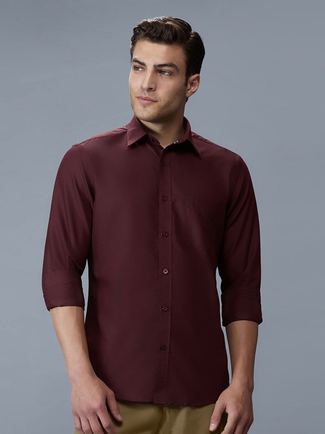 Kenneth Cole Men Premium Slim Fit Solid Spread Collar Cotton Casual Shirt - view 1