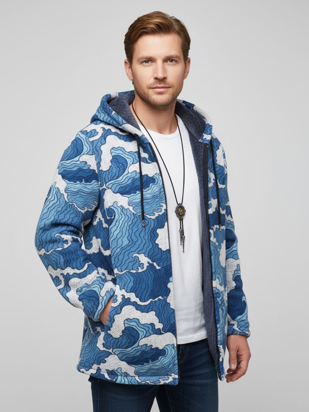 HERE&NOW Men Blue Longline Puffer Jacket - view 1