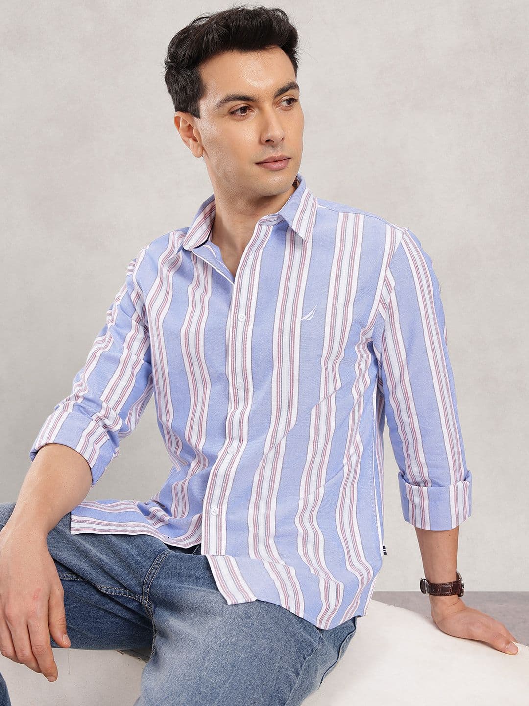 Nautica Slim Fit Striped Pure Cotton Casual Shirt - view 1