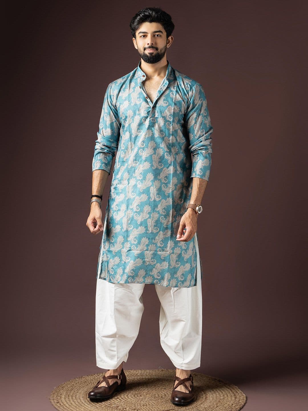 Rawayi Men Ethnic Motifs Printed Festive Cotton Straight Kurta - view 1