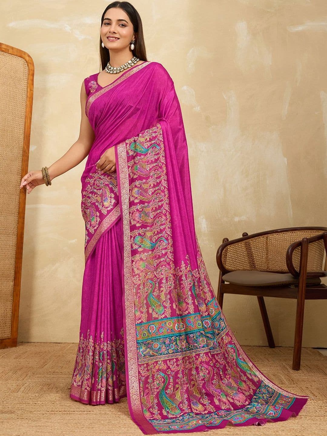 all about you Ethnic Motifs Printed Zari Saree With Woven Design Border - view 1
