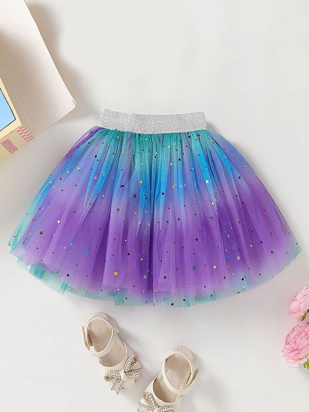 Xsole Girls Embellished Net Flared Pleated Detail Mini Skirt - view 1