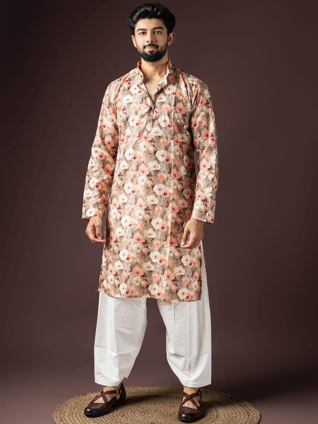 Rawayi Printed Mandarin Collar Straight Kurta - view 1
