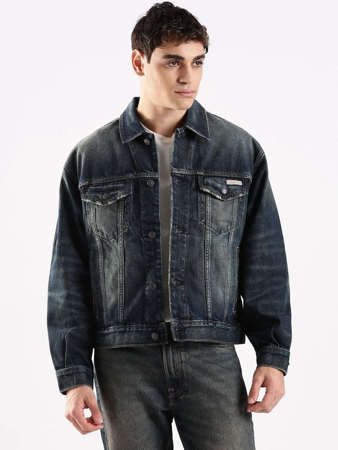 Calvin Klein Jeans Men Spread Collar Washed Denim Jacket - view 1