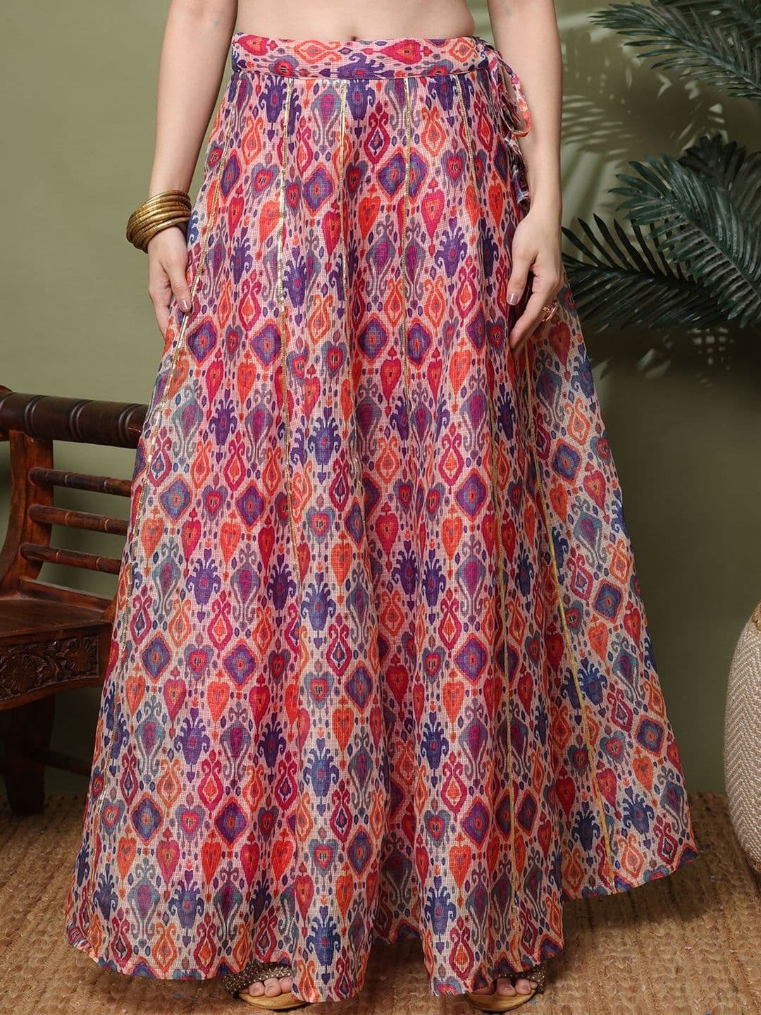 NEUDIS Women Bohemian Ikat Geometric Printed Flared Maxi Skirt - view 1