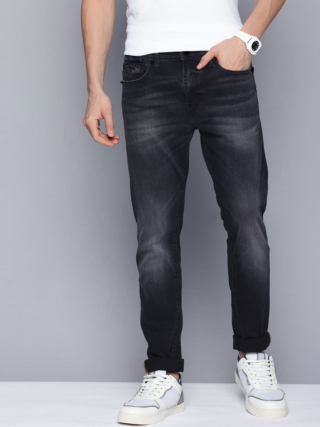 fineblu Men Slim Fit Mid-Rise Heavy Fade Stretchable Jeans - view 1