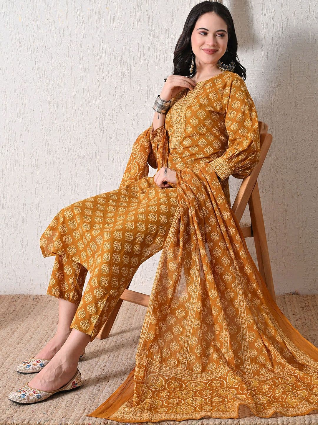 AVYCO Women Ethnic Motifs Printed Pure Cotton Kurta with Trousers & Dupatta - view 1
