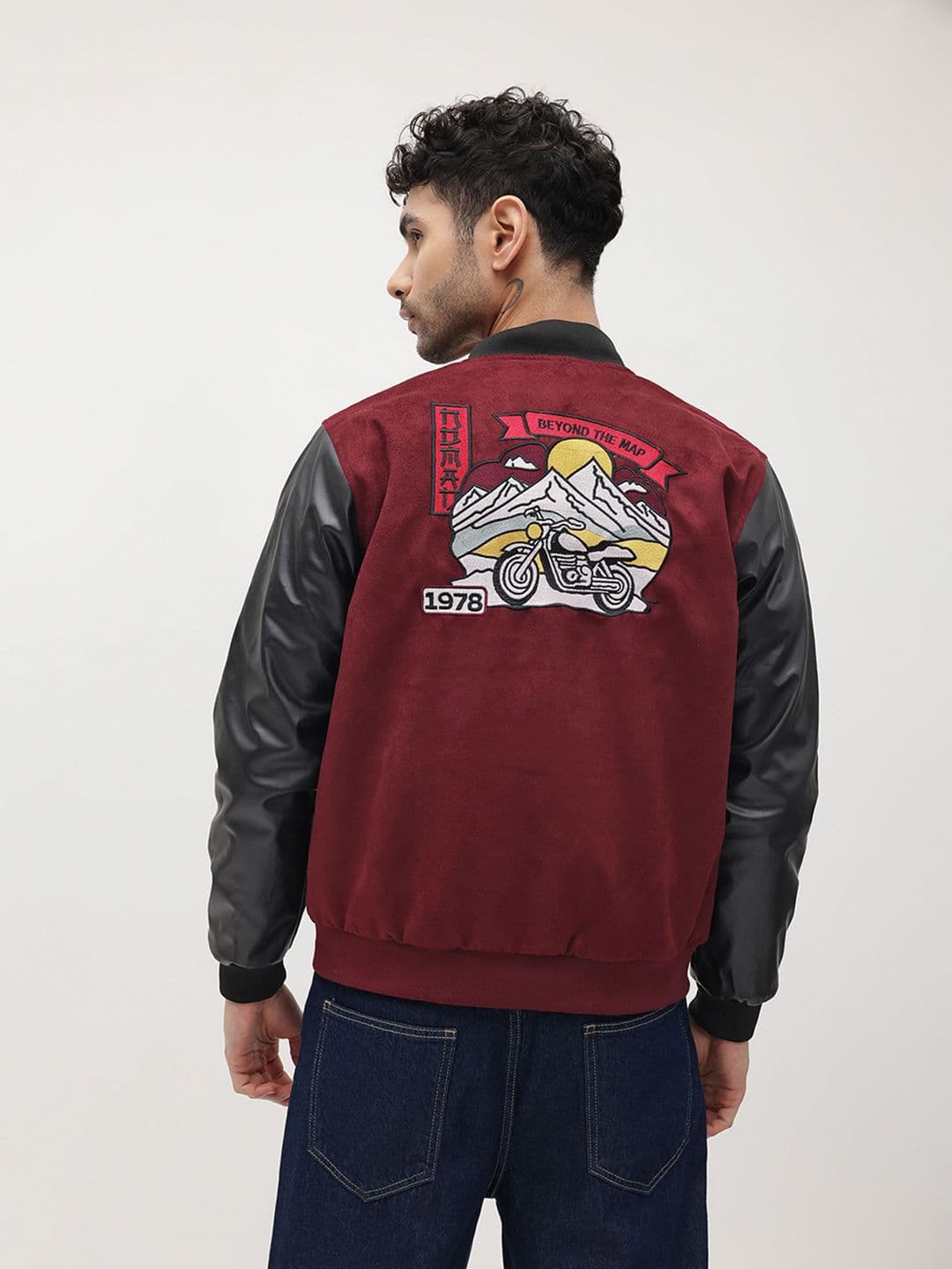 The Roadster Life Co. Suede Finish Embroidered Varsity Jacket - view 1