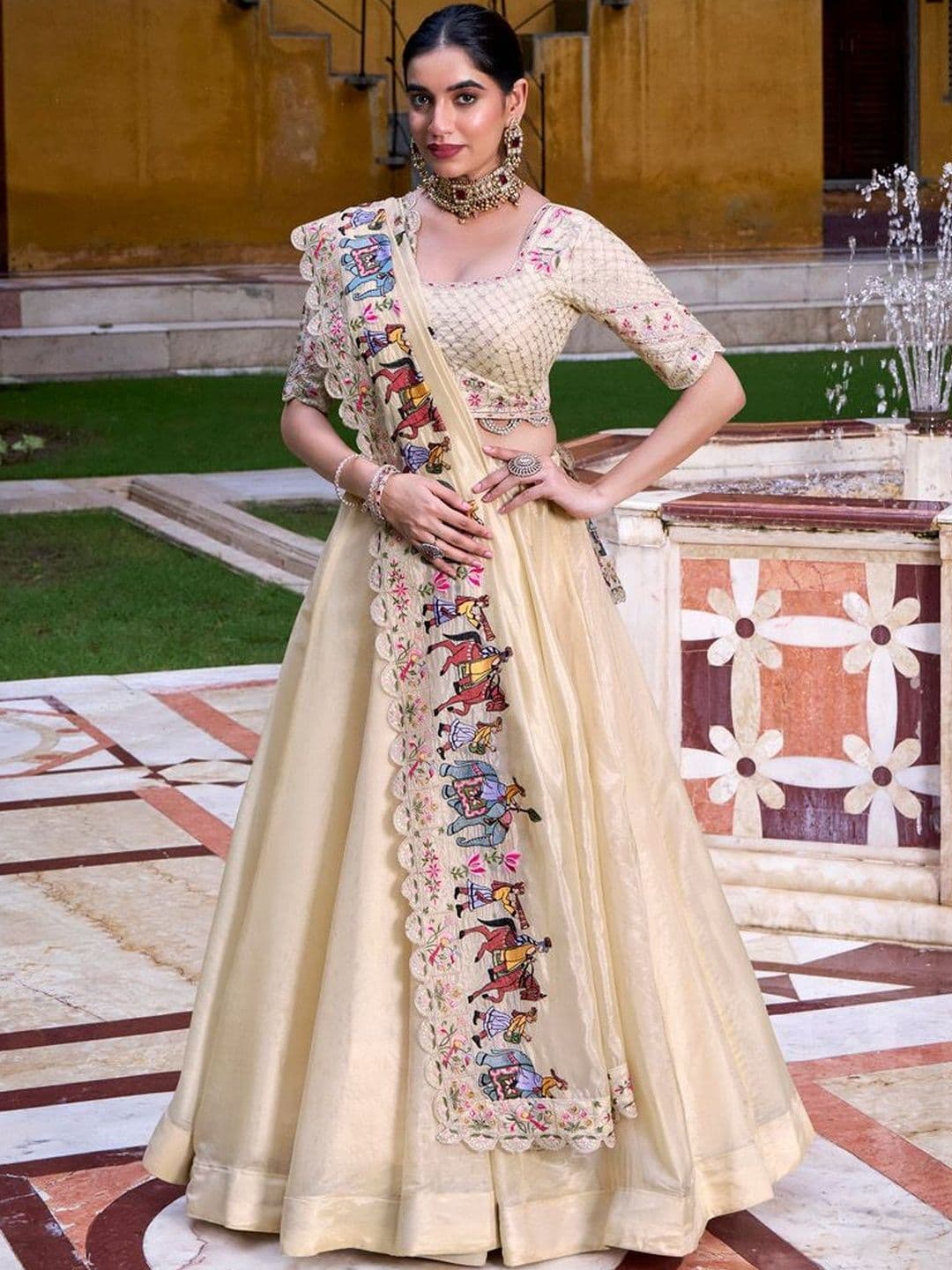 LOOKNBOOK ART Sequinned Ready to Wear Lehenga & Unstitched Blouse With Dupatta - view 1