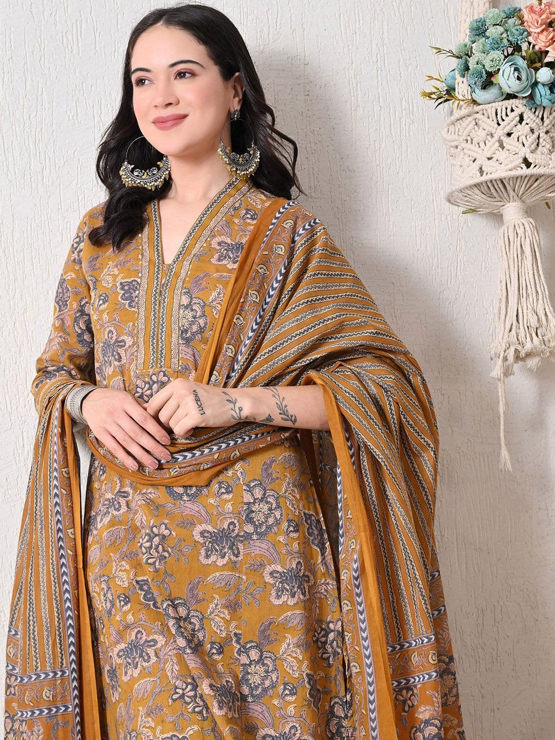 AVYCO Women Floral Printed Cotton Kurta with Trousers & Dupatta - view 1