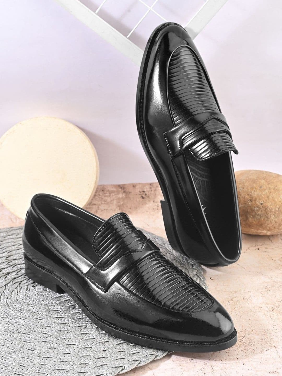 House of Pataudi Men Textured Slip-On Formal Loafers - view 1