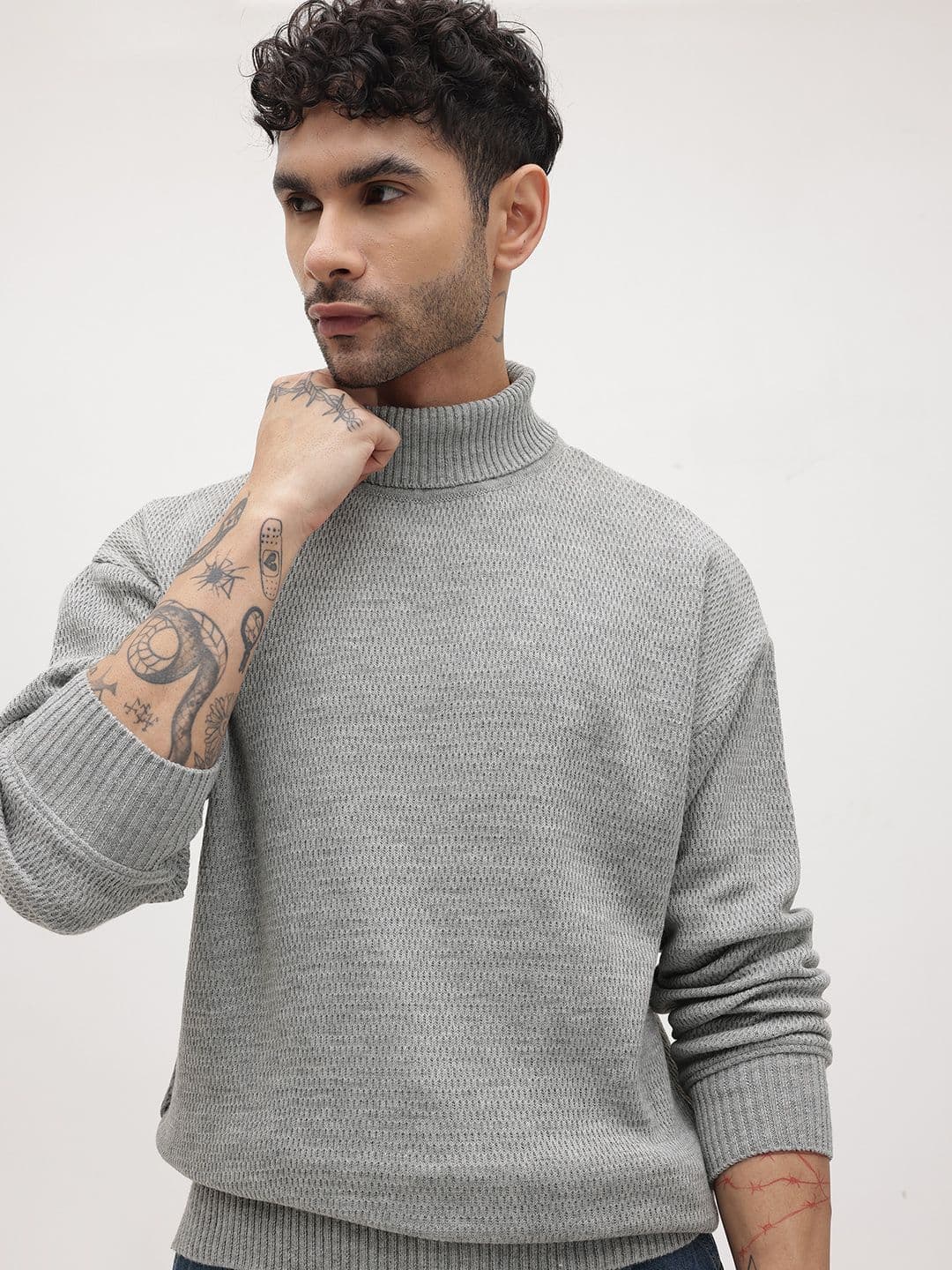 The Roadster Life Co. Self Design Drop-Shoulder Sleeves Turtle Neck Pullover - view 1