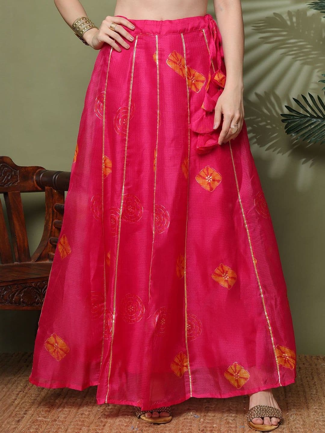 NEUDIS Floral Printed Gota Patti Work Maxi Flared Skirt - view 1