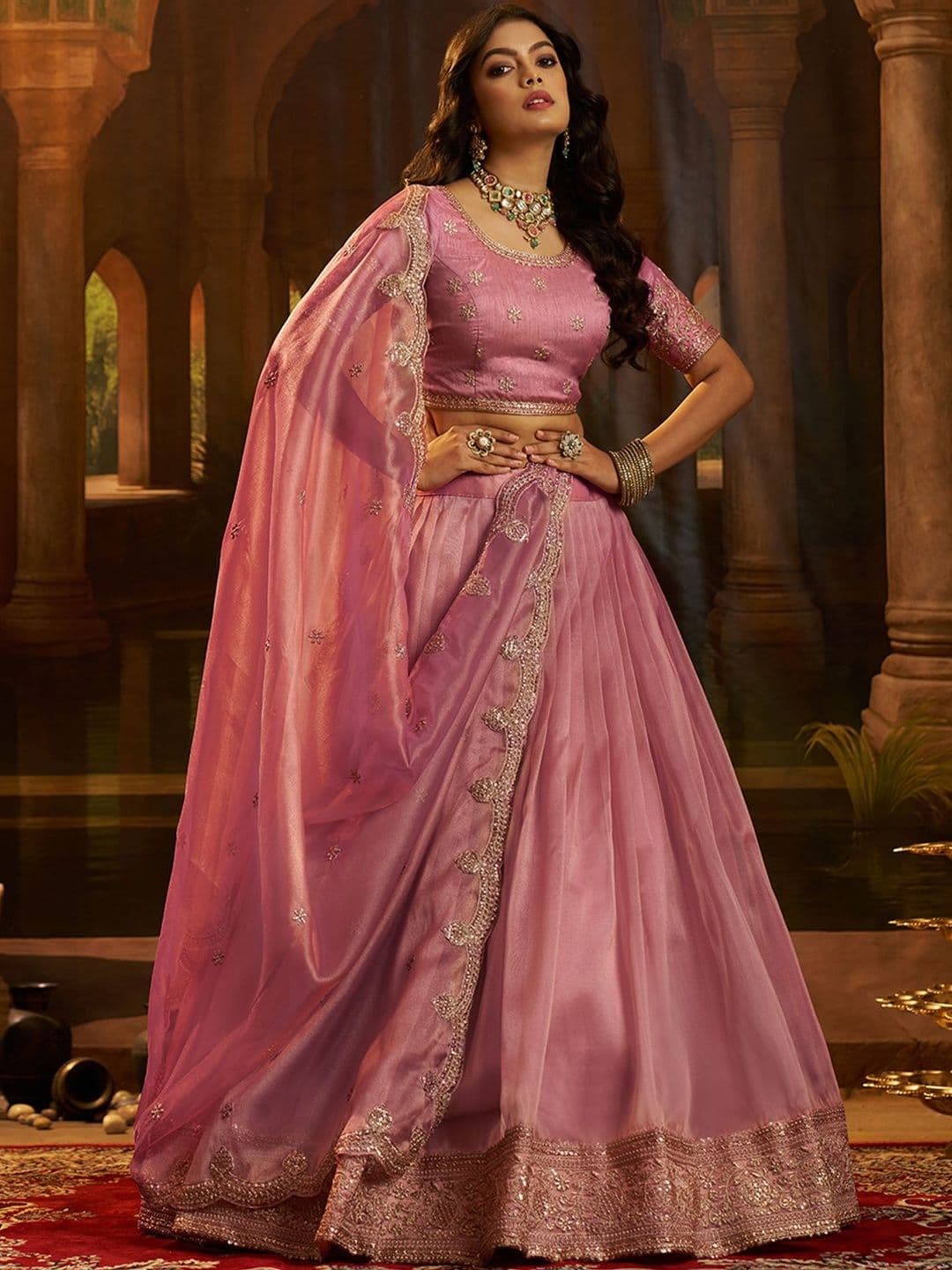 Fusionic Embroidered Organza Semi-Stitched Lehenga & Unstitched Blouse With Dupatta - view 1