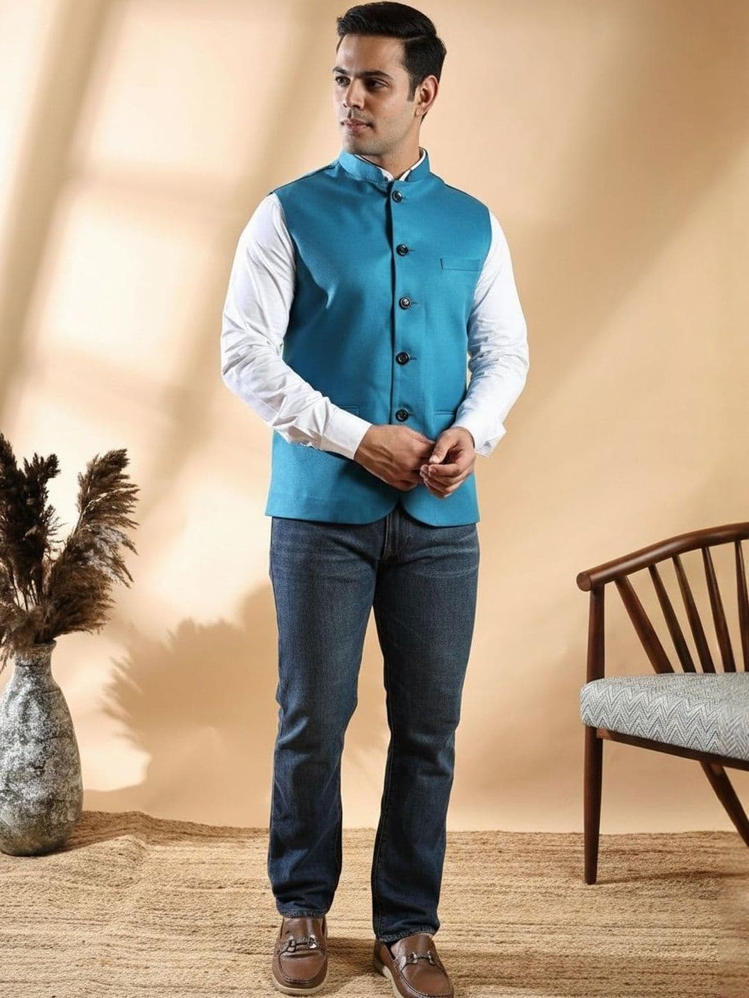 Ethluxis Men Mandarin Collar Nehru Jacket - view 1