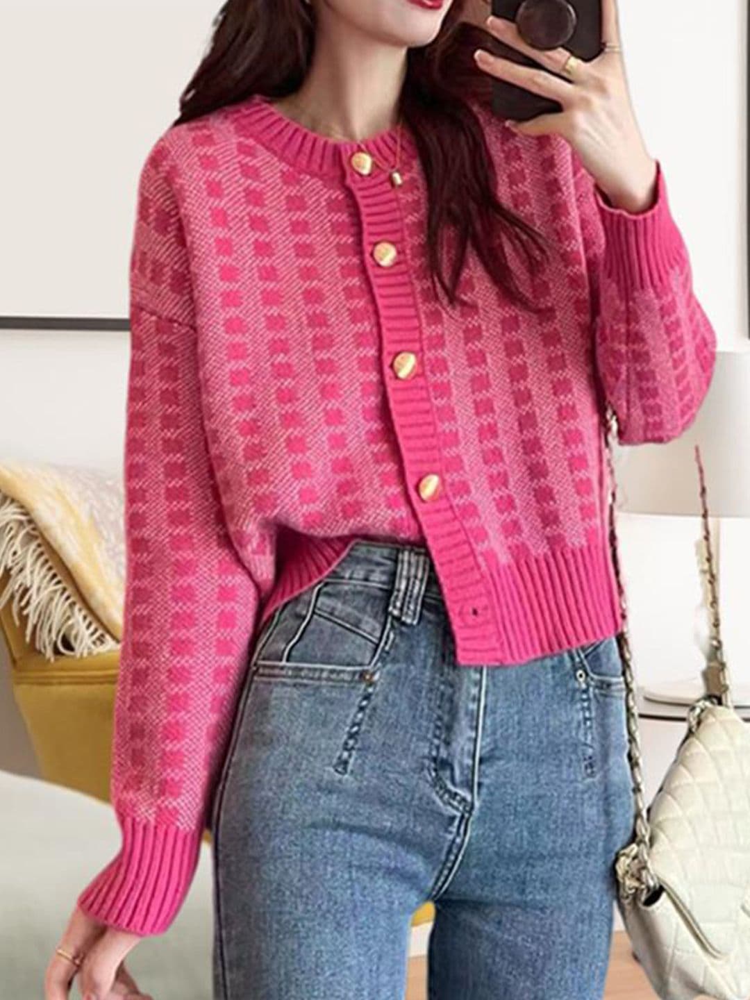 StyleCast x Revolte Women Round Neck Front-Open Long Sleeves Sweaters - view 1
