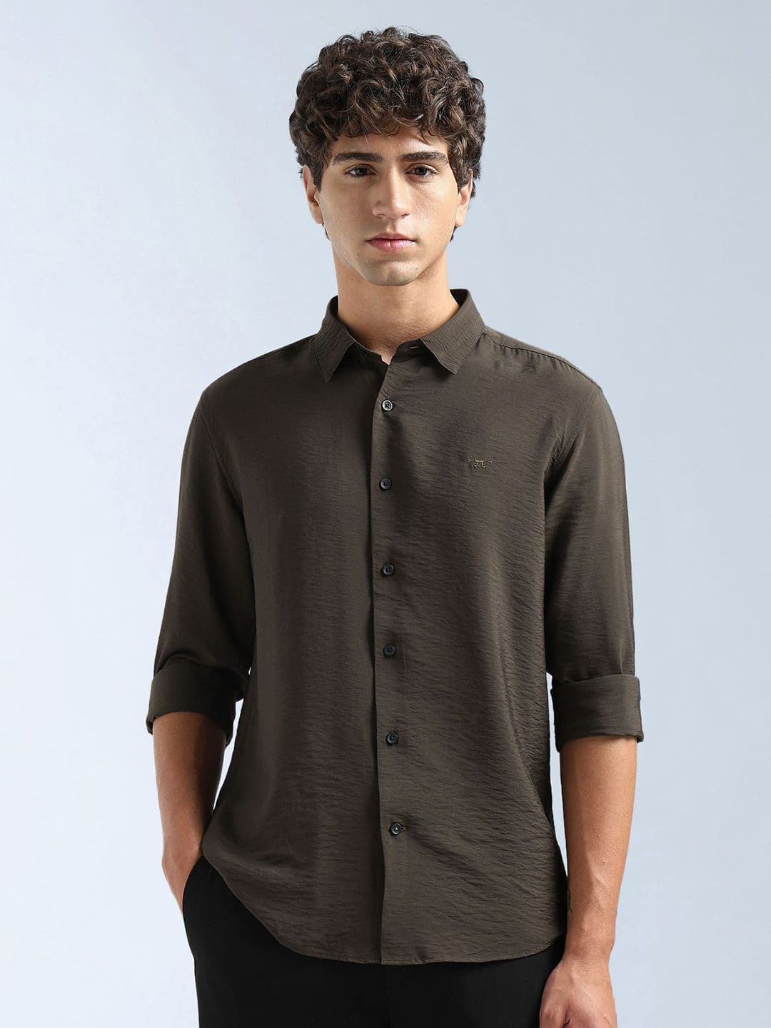 Flying Machine Men Slim Fit Textured Spread Collar Casual Shirt - view 1