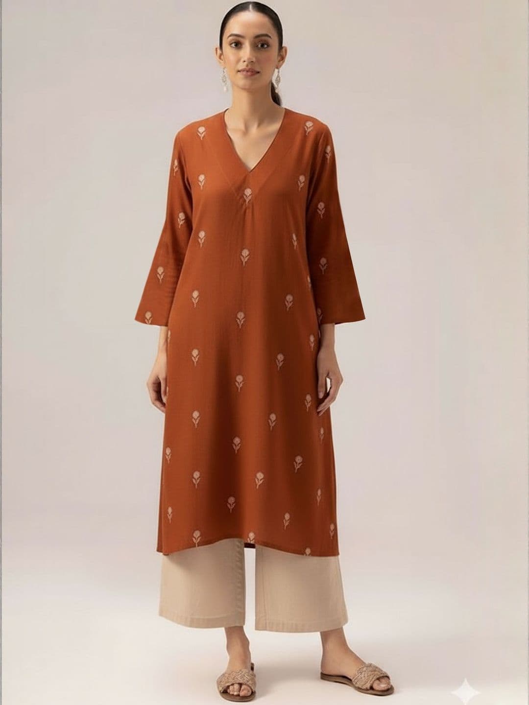 Aaghnya Ethnic Motifs Printed V-Neck Straight Kurta With Trousers - view 1