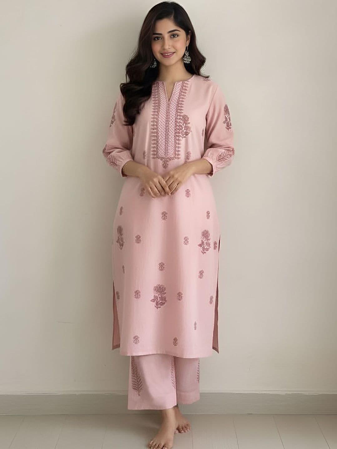 Anouk Rustic Floral Printed Notch Neck Straight Kurta With Palazzos - view 1
