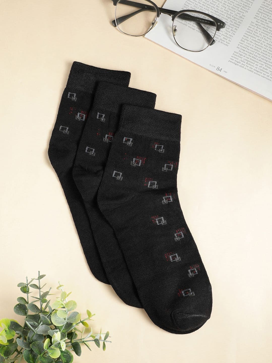 Teakwood Leathers Men Pack Of 3 Pure Cotton Patterned Above Ankle-Length Socks - view 1
