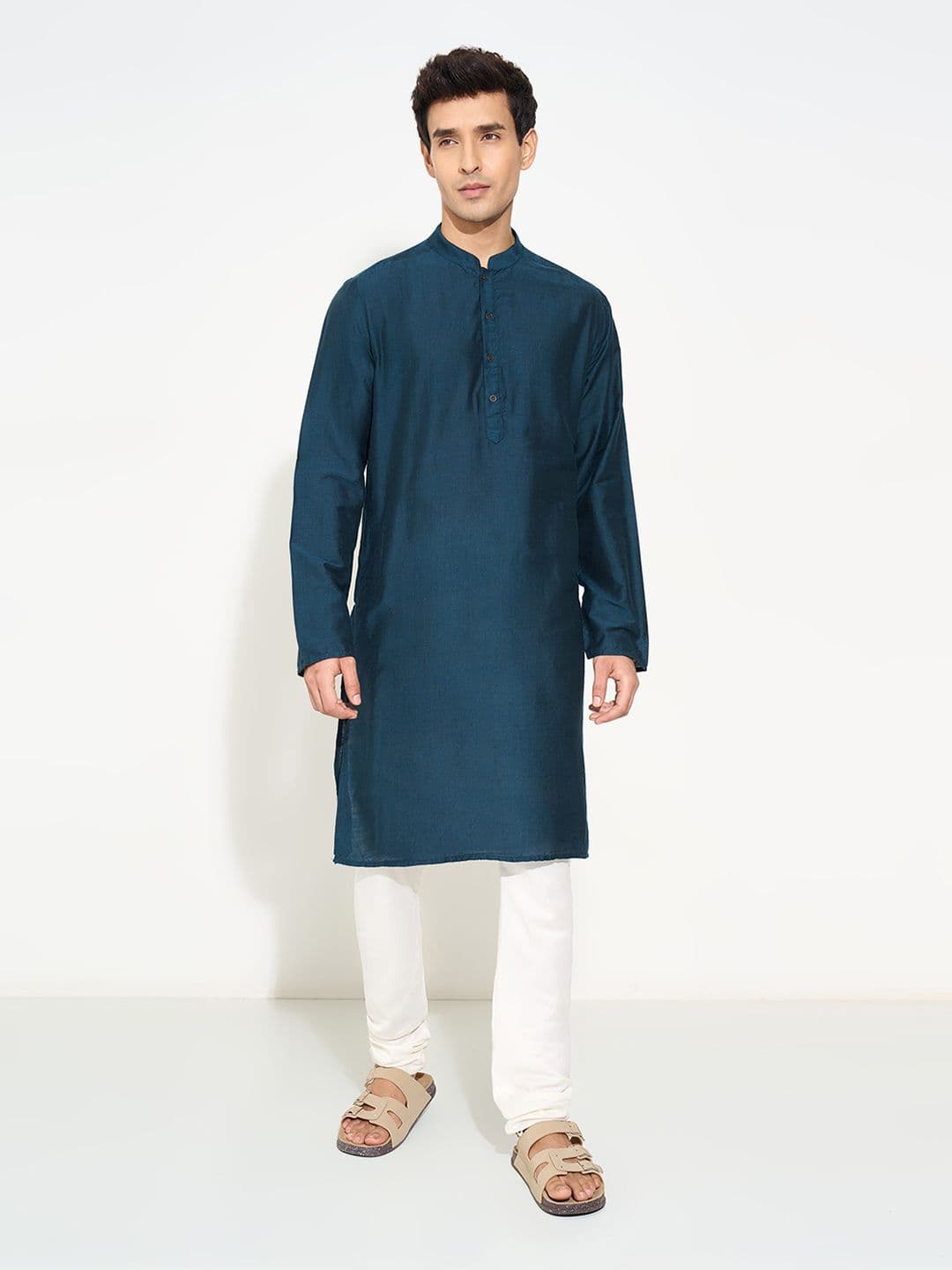 indus route by Pantaloons Mandarin Collar Straight Kurta - view 1