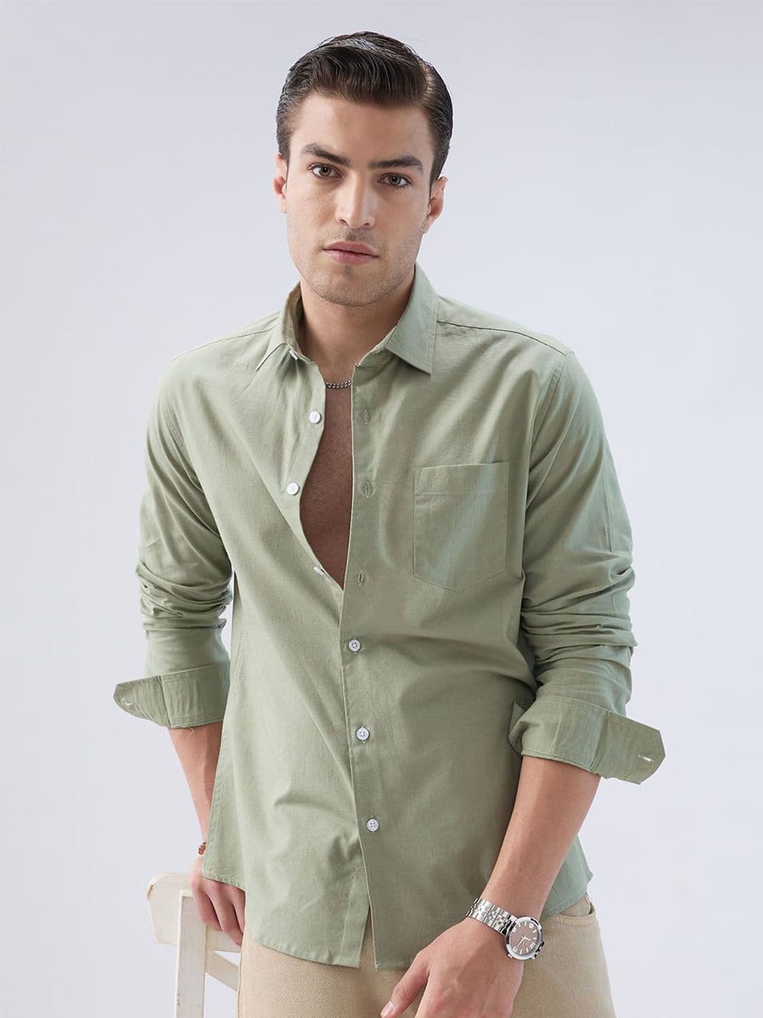 VASTRADO Misty Slub Cotton Long Sleeves Slim Fit Shirt - view 1