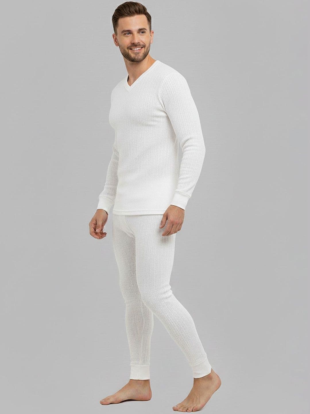 Lux Cozi Ribbed V-Neck Long Sleeves Cotton Thermal Tops - view 1