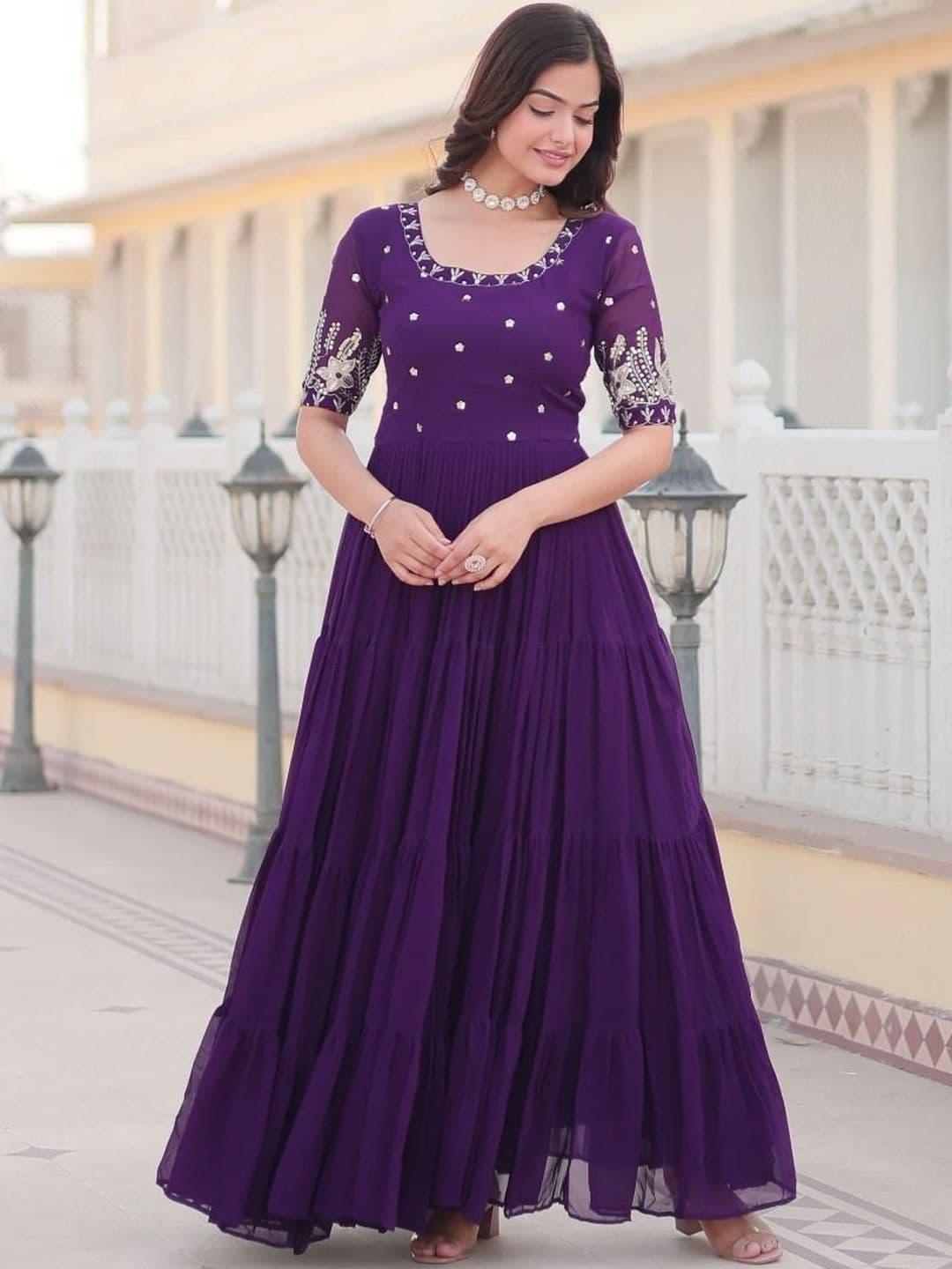 LAZZLY Women Embellished Georgette Gown Maxi Dress - view 1