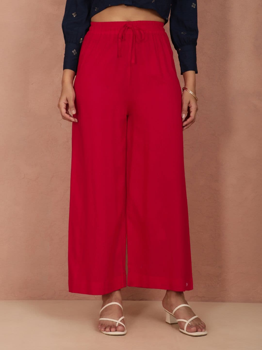 TWIN BIRDS Women Red Solid Wide Leg Palazzos - view 1